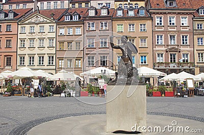 Little mermaid statue in Warsaw, Poland Editorial Stock Photo